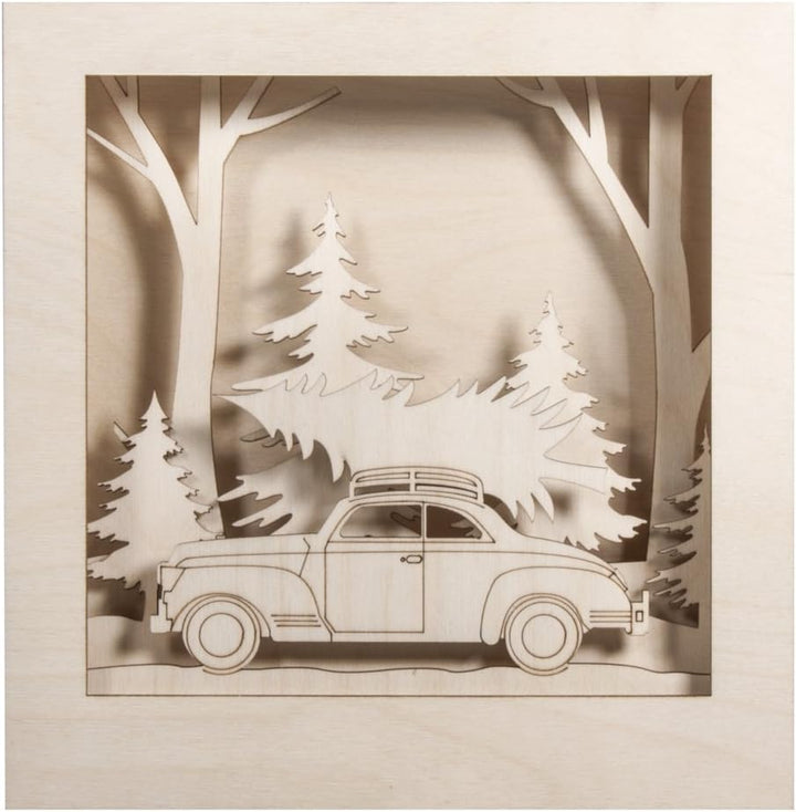 Rayher 46307000 Holzbausatz 3D-Motivrahmen, Auto, FSC100%, Auto