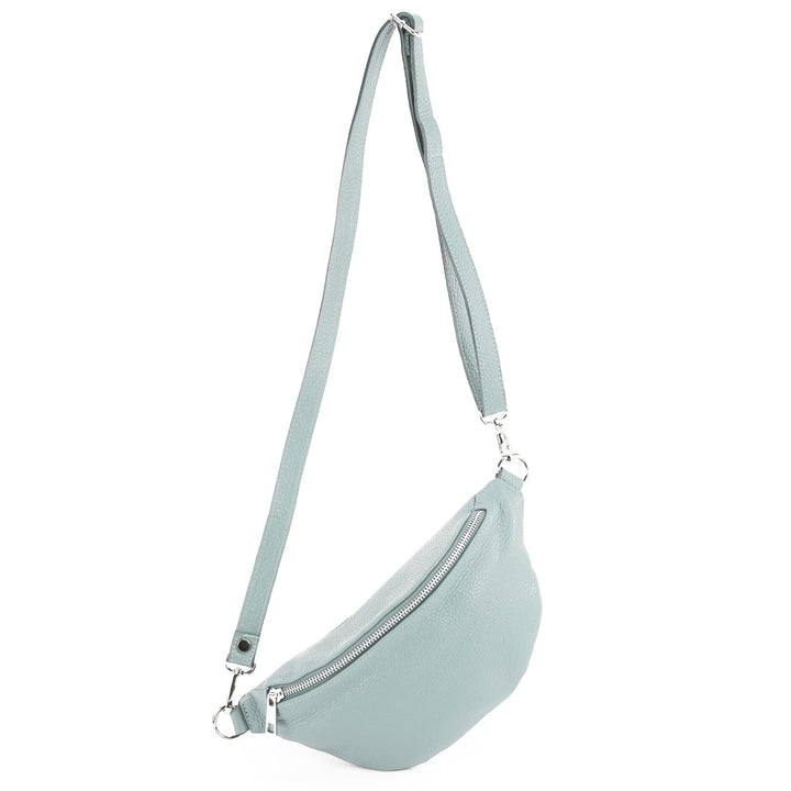 modamoda de - T211 - ital. Hüfttasche Bauchtasche Brusttasche Medium aus weichem Leder, Farbe:Eisbla