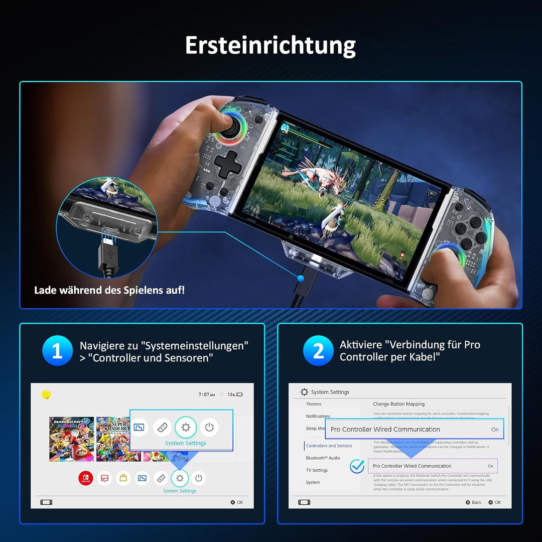 NexiGo Gripcon, (Gen 2), Keine Deadzone, Enhanced Switch/Switch OLED Controller für Handheld-Modus,