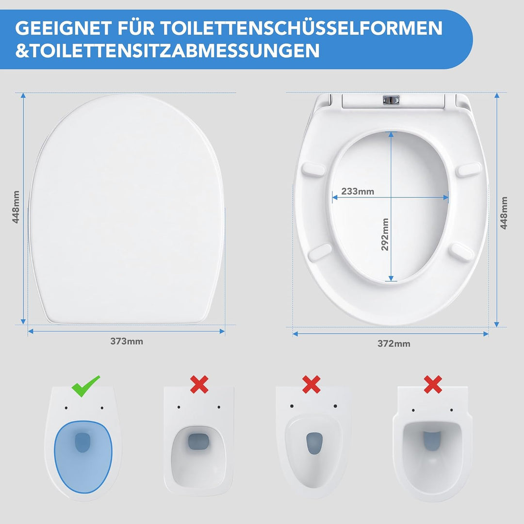 O-Form Toilettensitz mit Softclose Absenkautomatik & Quick Release Funktion, Abnehmbarer WC Deckel a