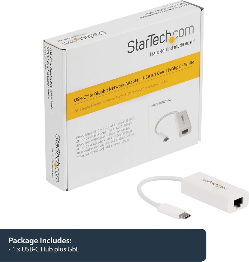 StarTech.com USB-C auf Gigabit Ethernet Adapter - Weiss - Thunderbolt 3 kompatibel - Windows & Mac -