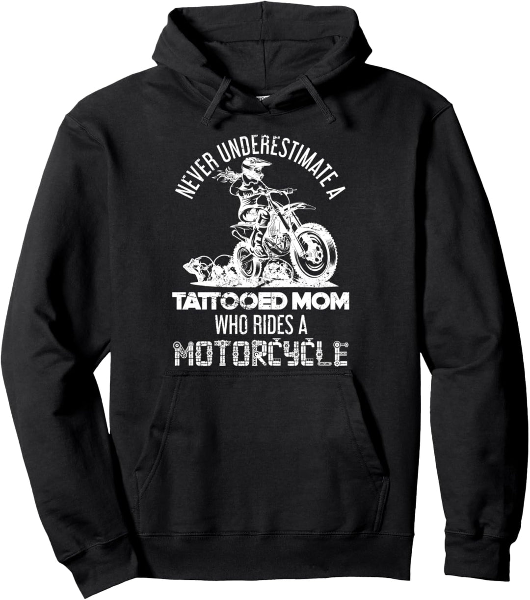 Unterschätze niemals eine tätowierte Mama Lustiges Biker Pullover Hoodie