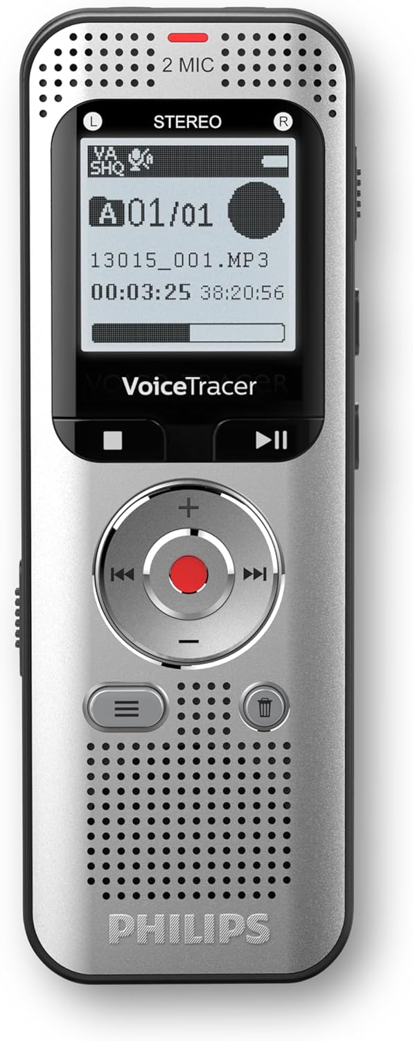 Philips DVT2015 VoiceTracer, Diktiergerät, Aufnahmegerät, MP3, HiFi Stereo, inkl. Sembly AI-Testlize