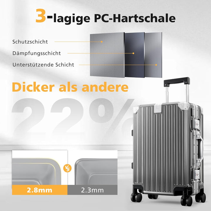 ALPHA CAMP Koffer Set M L Hartschalenkoffer Set Gross mit Rollen Suitcase Set Polycarbonat Aluminium