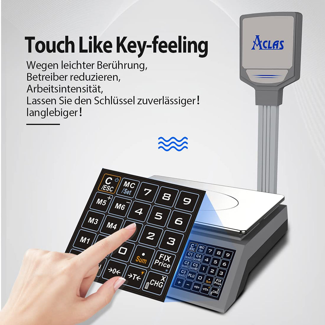 ACLAS Marktwaage Waage mit Stange 30kg Kontrollwaage Geeichte Ladenwaage - mit Dual LCD-Display Indu