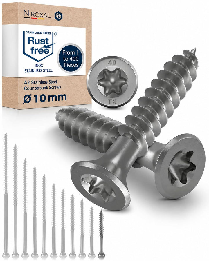 Holzschrauben Torx Schrauben 10x60 Edelstahl V2A rostfrei Spanplattenschrauben für Holz Teilgewinde