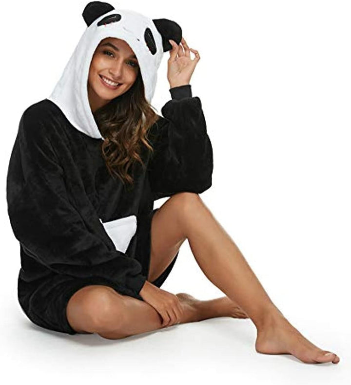LATH.PIN Panda Übergrosse Decken-Hoodie Flanell mit Kapuze Pulloverdecke Sweatshirt Unisex Kapuzenpu