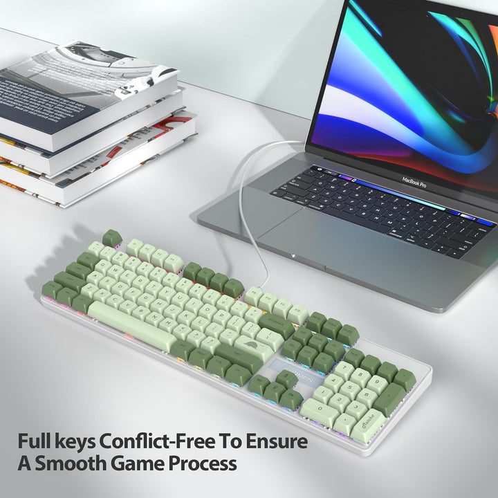SOLIDEE mechanische Gaming-Tastatur in voller Grösse,grüne Matcha-Tastatur,QWERTY 104 Tasten kabelge