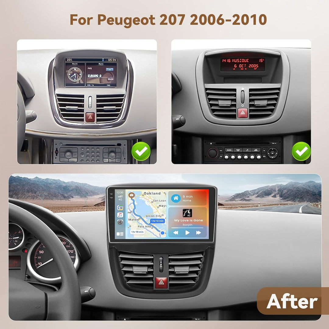Hikity Android 15 4+64G Autoradio für Peugeot 207 2006-2010 mit 9 Zoll Incell Touchscreen, Autoradio
