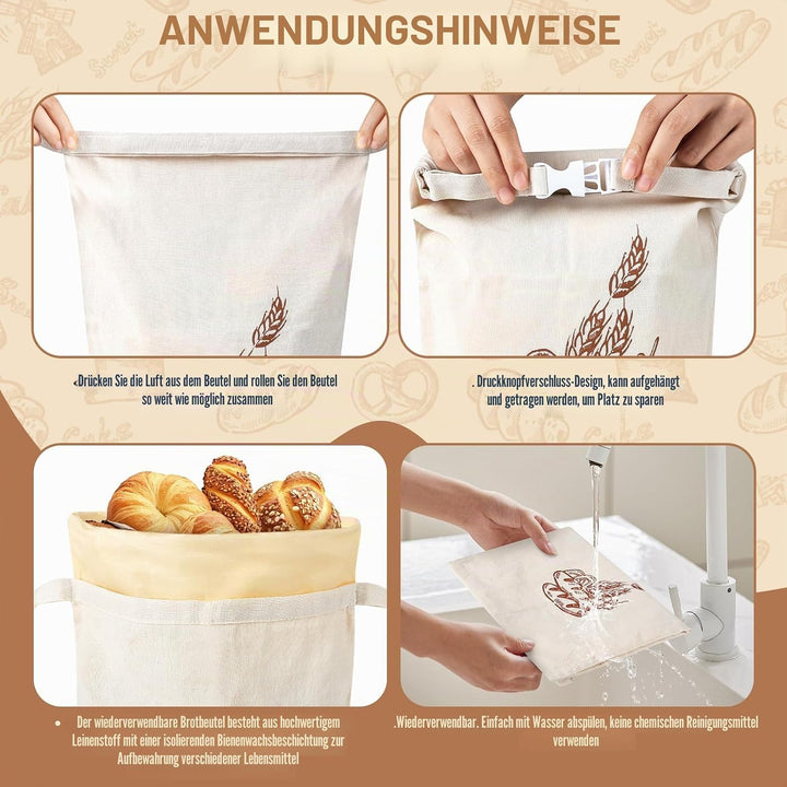 1 Stück 44 * 32,5cm Brotbeutel und 1 Stück 70 * 20cm mit Bienenwachstuch Innenfutter Wiederverwendba