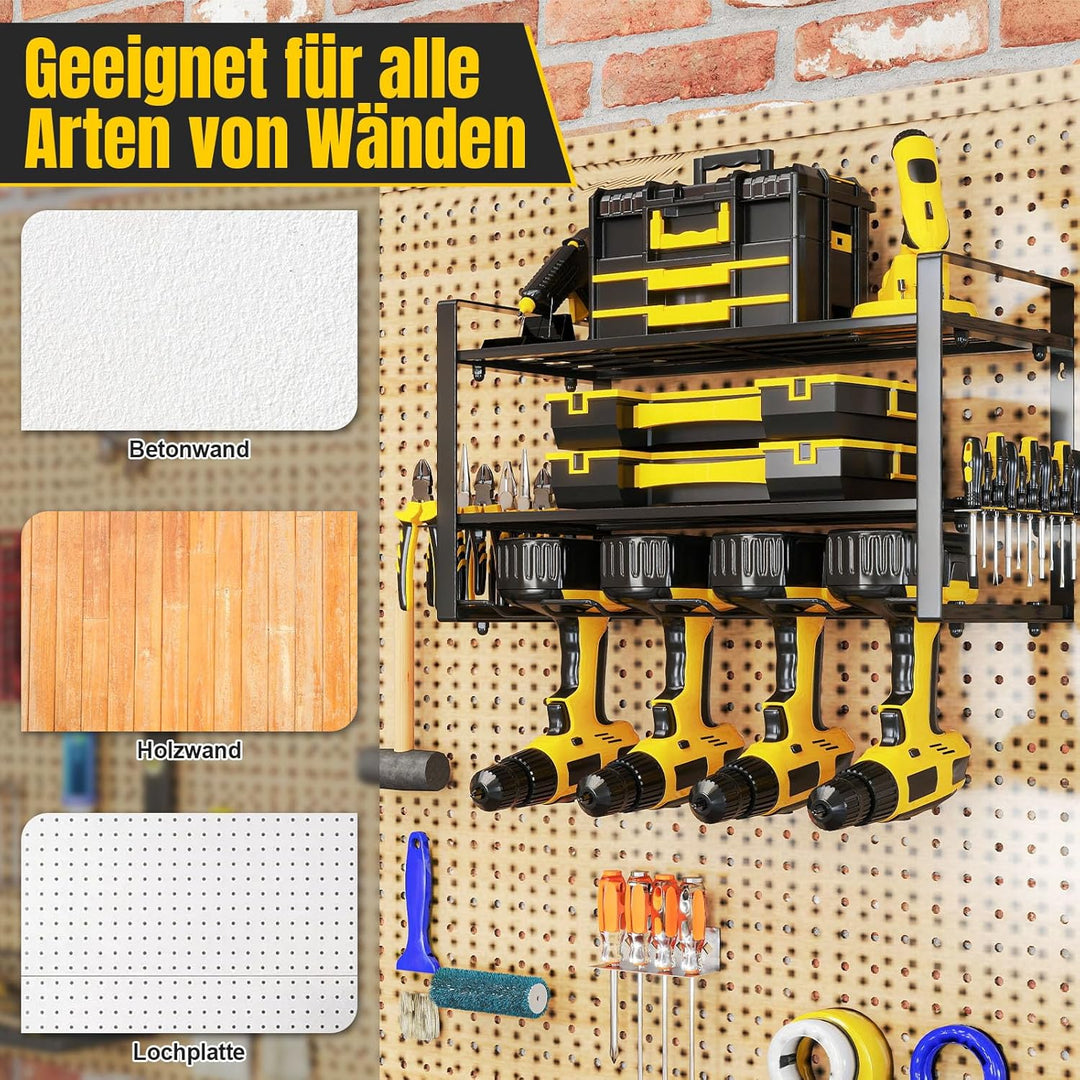 2X Werkzeug Wandhalterung aus Metall, bis 50 kg Tragkraft, Wandhalter für Akkuschrauber und Bohrmasc