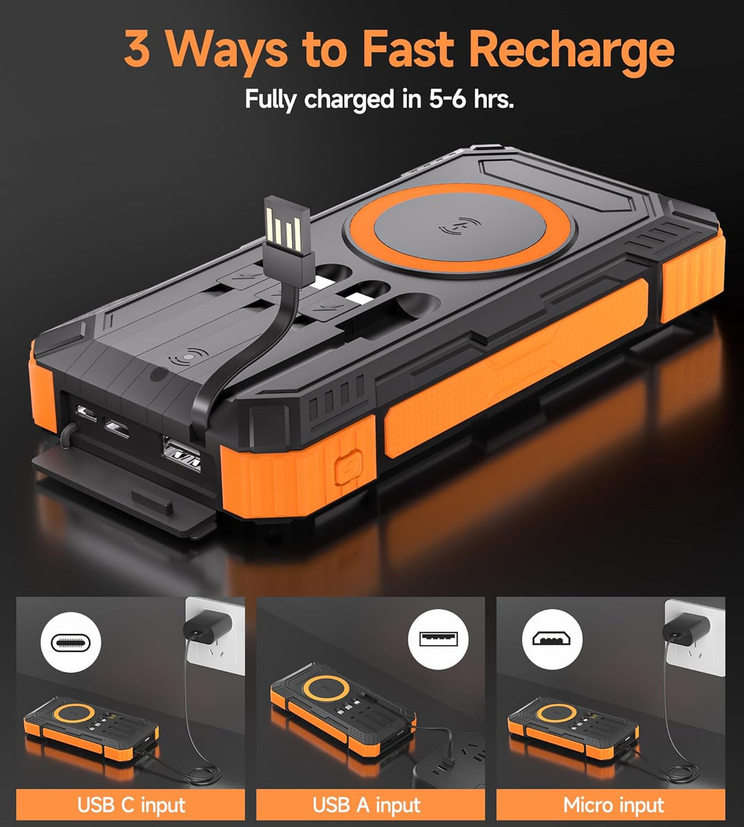 56800mAh Solar Powerbank, Wireless Power Bank gross mit 4 Kabeln, 30W PD Schnellladefunktion, 6 Ausg