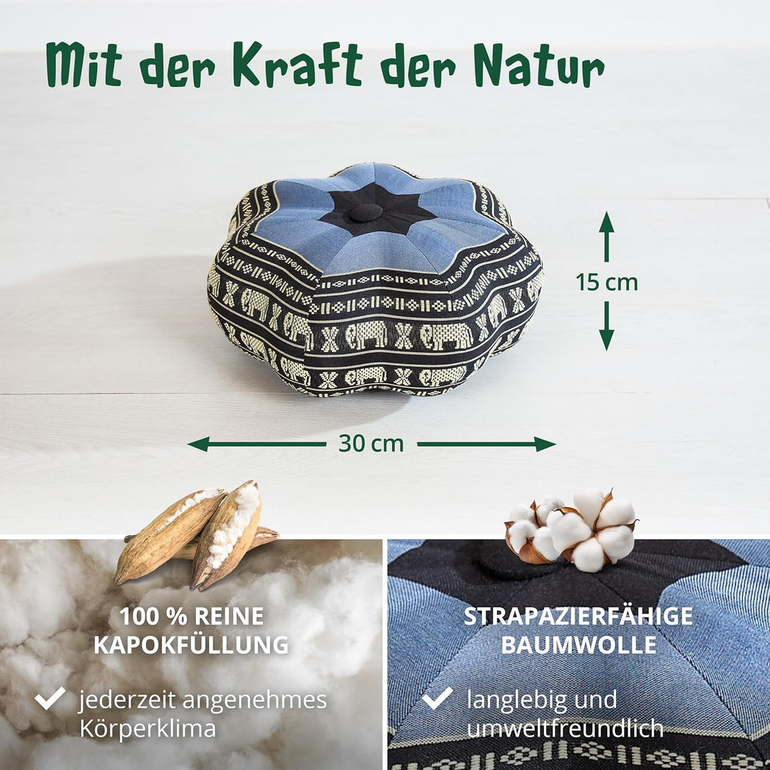Livasia Meditationskissen Stern, Yogakissen mit Kapok, Pouf, Bodenkissen sternförmig Yoga Zen Medita