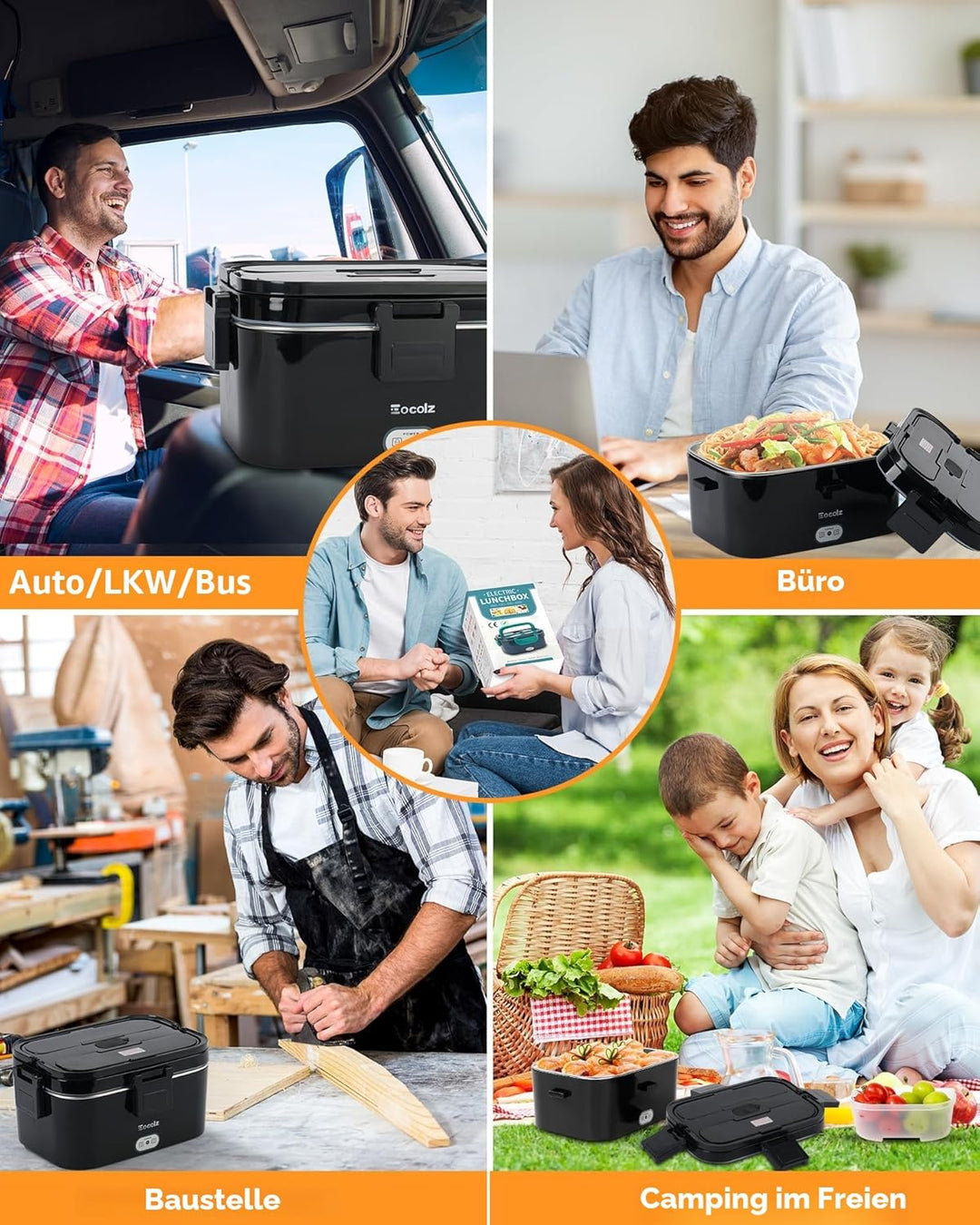 Eocolz Elektrische Lunchbox Food Heater 100W, Speisenwärmer mit Doppelbehälter 1,8L Tragbare Beheizt
