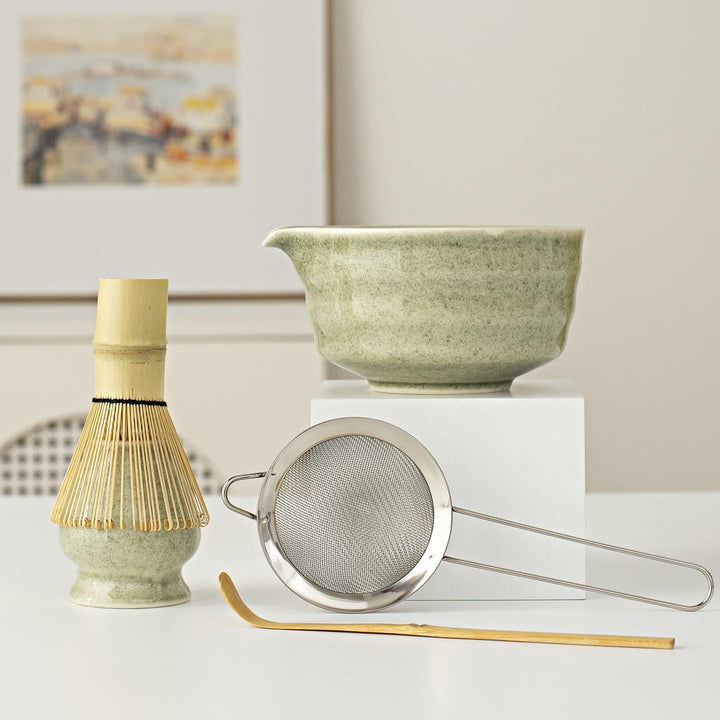 Matcha Set, Traditionelles Matcha Tee Zeremonie Set, 7 Teile - Inklusive Matcha Schale mit Ausguss,