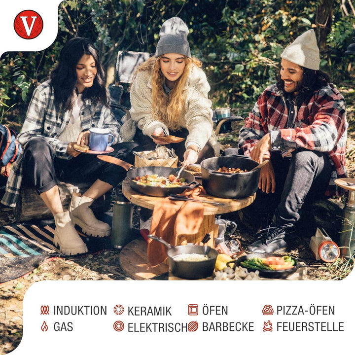 VICTORIA Bratpfanne Gusseisenpfanne Eingebrannte, Induction 20cm Geeignet für Feuer, Grill, Backofen