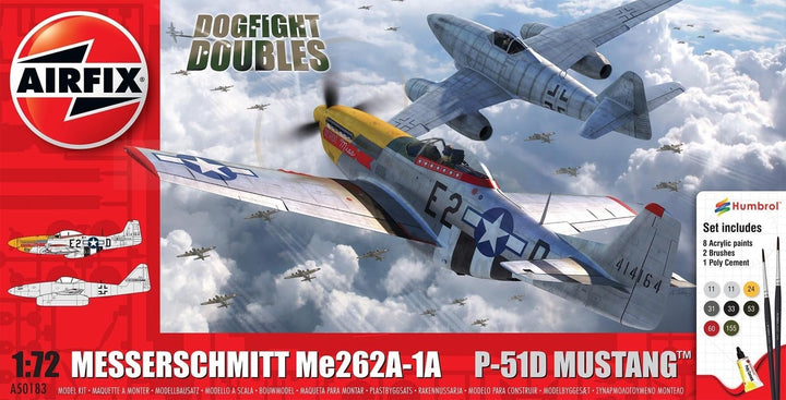 Airfix A50183 1/72 Messerschmitt Me262 & P-51D Mustang Dogfight Double, Mehrfarbig