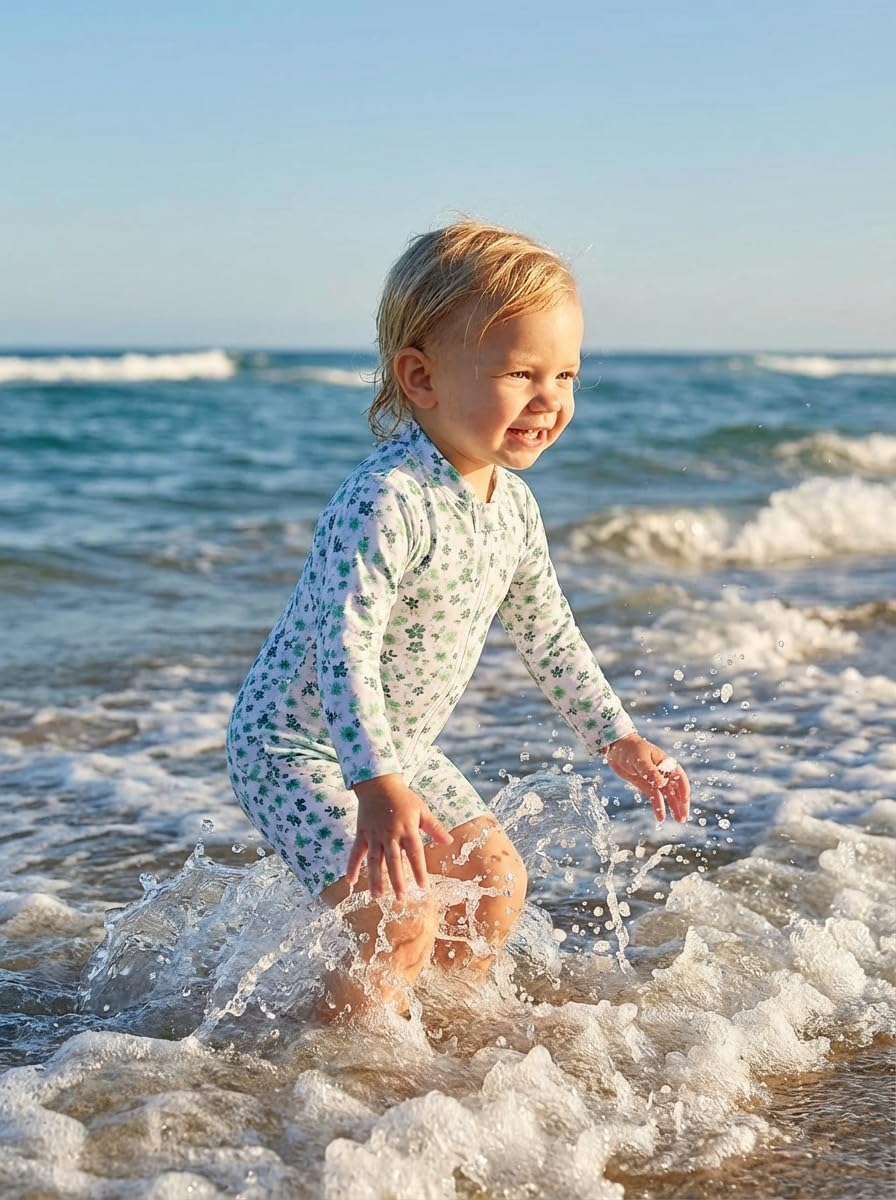 BONVERANO Baby Mädchen Recycelter Badeanzug mit einem durchgehendem Reissverschluss UV-Schutz 50+ 18