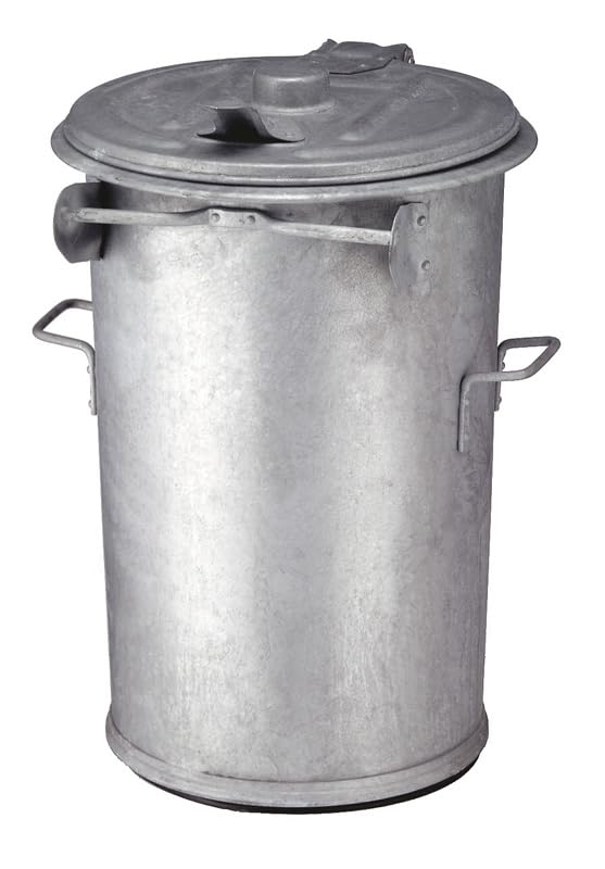 PROREGAL Feuerfeste runde Mülltonne aus Stahl | 110 Liter, HxØ 95x51cm | Verzinkter Stahl | Silber,