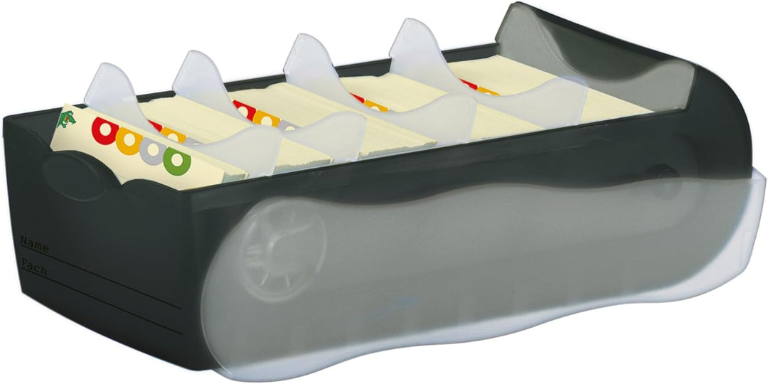 HAN Lernkarteibox CROCO, einfach Vokabeln lernen mit 5-Fächer-Lernsystem, DIN A8 Karteikasten für 50