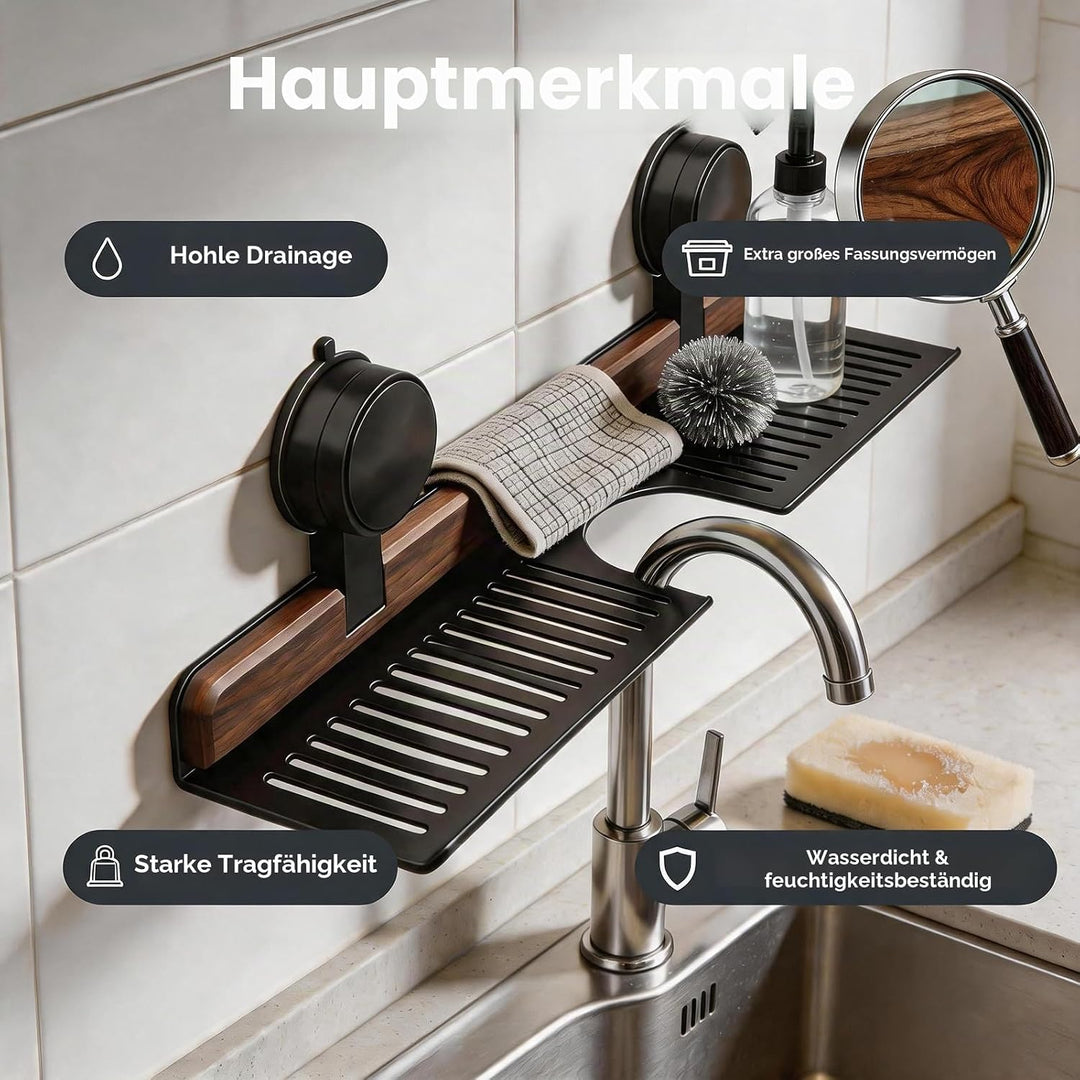 Walnussholz-Badezimmer-Küchen-Saugnapfhalter, abnehmbares Wandregal, bohrfreies Wandregal für Badezi