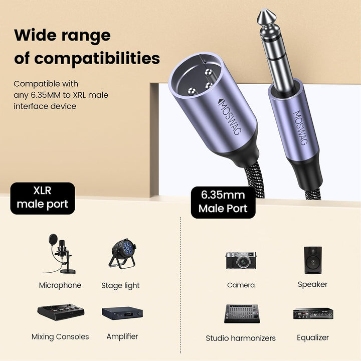 MOSWAG XLR auf 6.35mm Audio Kabel, 6.35mm Stecker auf Mic XLR Stecker Strero Kabel für E-Gitarre, Kl