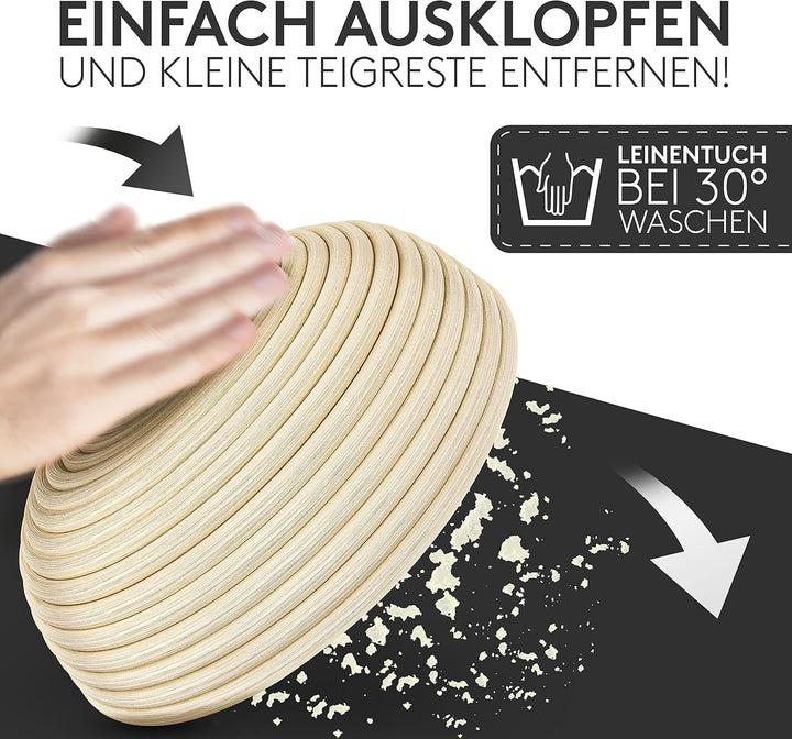 Ovaler Gärkorb 35 cm - Robustes Brotkorb-Set mit Leineneinsatz - Ideal für 1 kg Teig - Ideal für Sau