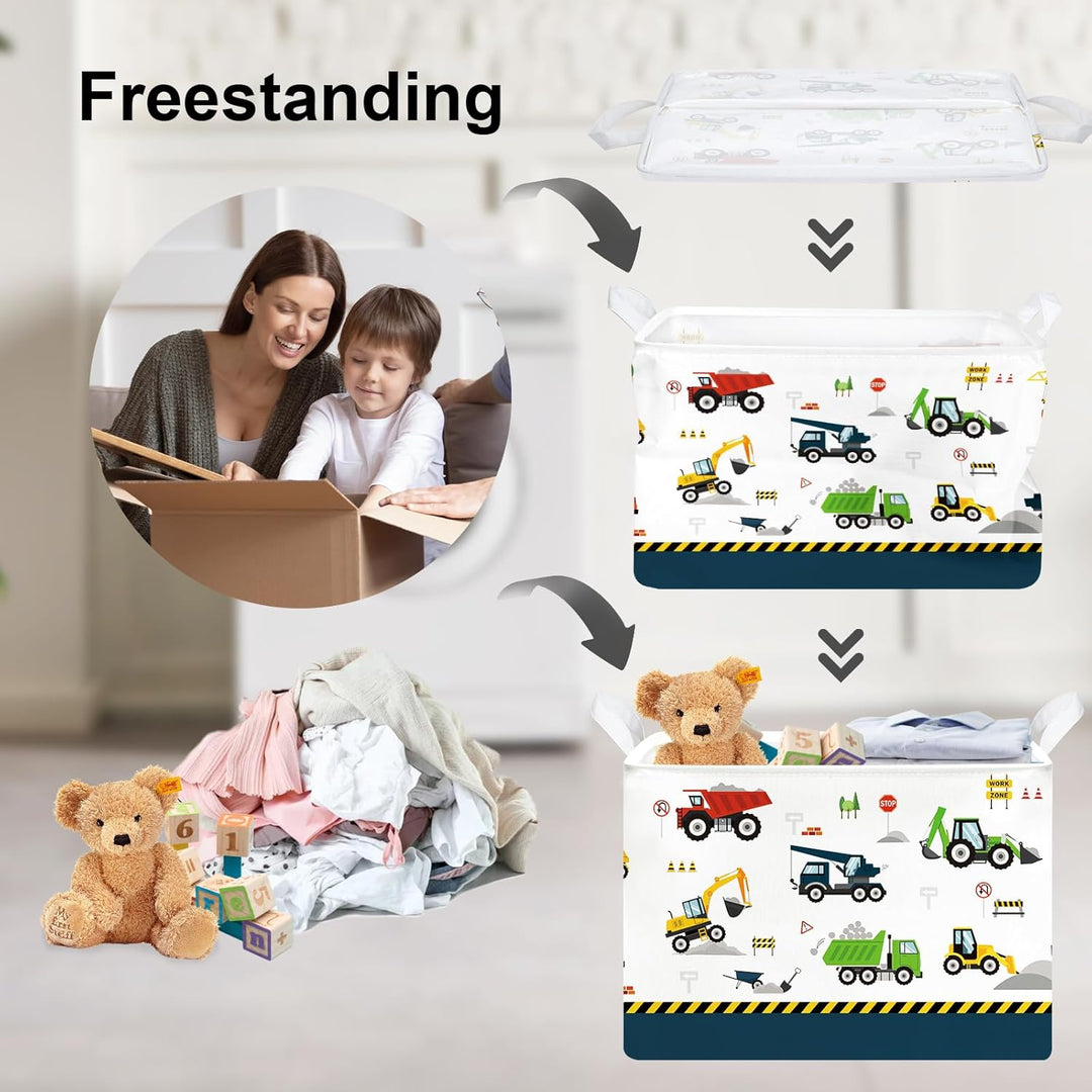 Clastyle Cartoon Bau LKW Jungen Würfel Aufbewahrungskorb für Babyzimmer Bagger Bulldozer Blau Wasser
