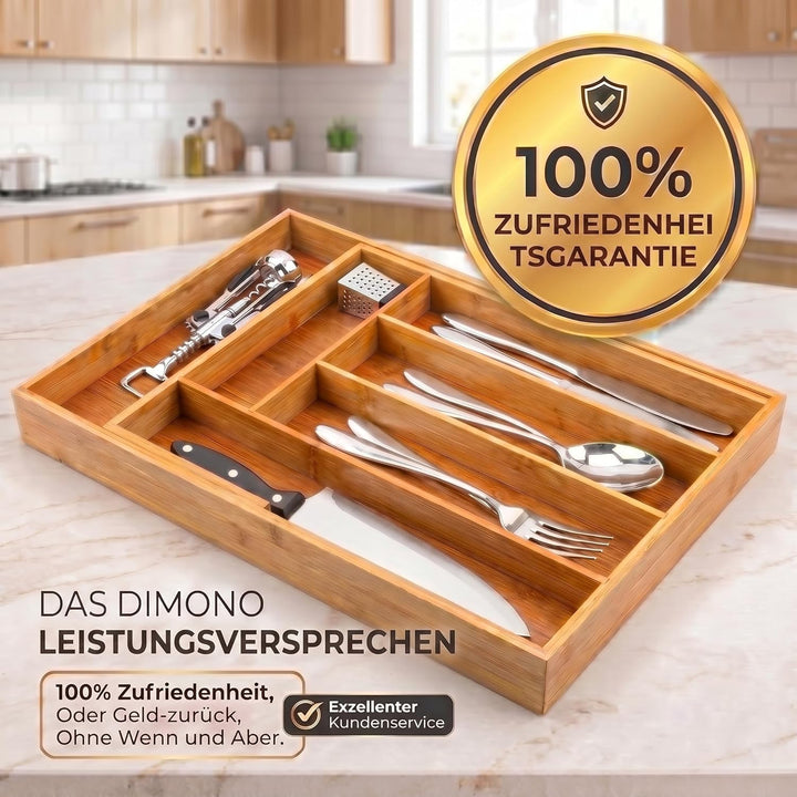 Dimono® Schubladeneinsatz Besteckeinsatz aus Bambus-Holz Schubladen; 7-9 Fächer Ordnungssystem Flexi
