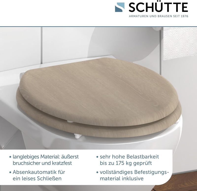 SCHÜTTE WC-Sitz MODERN mit Absenkautomatik aus Holz | Toilettensitz mit Klodeckel | Holzkern Toilett