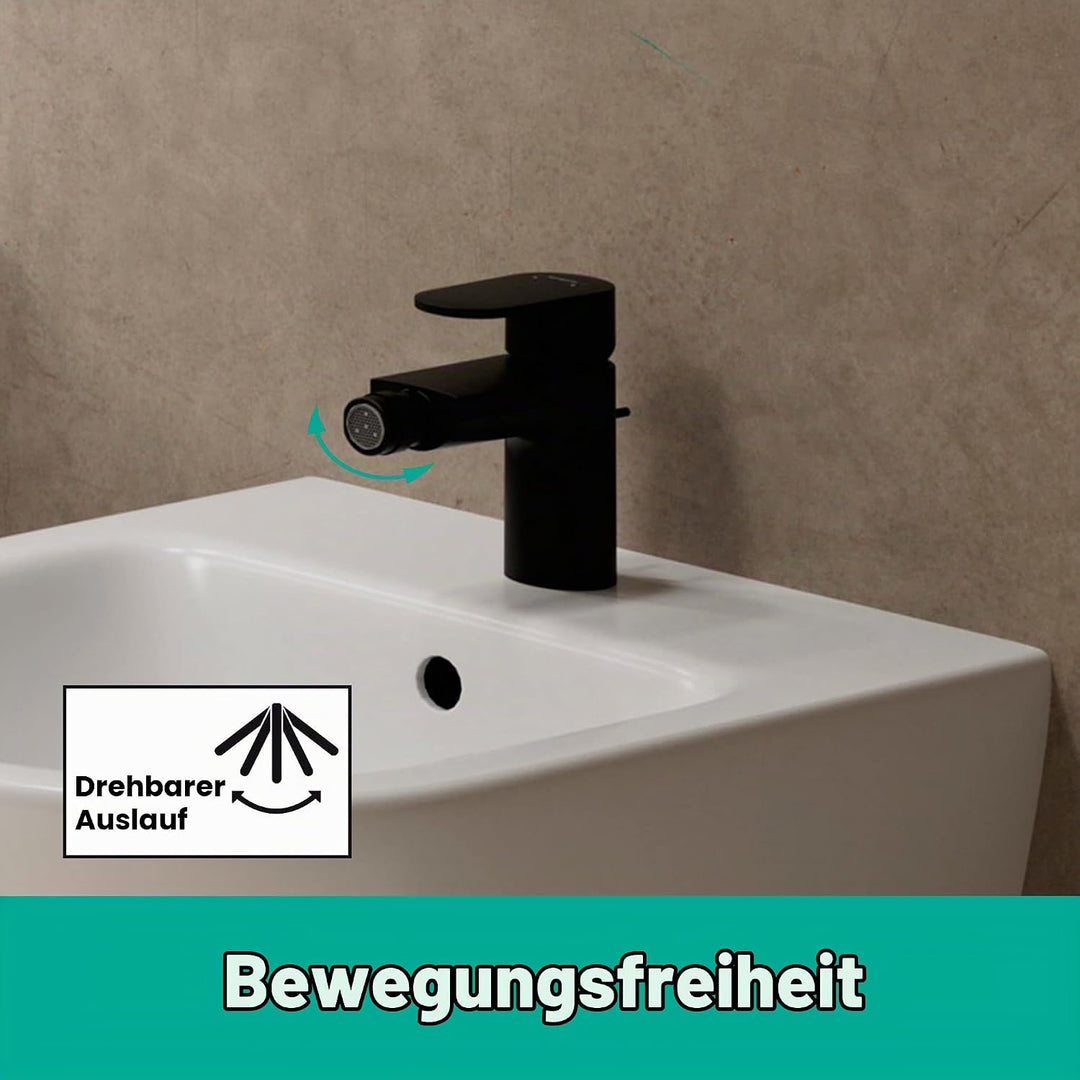 hansgrohe Einhebel-Bidetmischer Vernis Blend, Bidetarmatur mit Zugstange, wassersparend, Mattschwarz