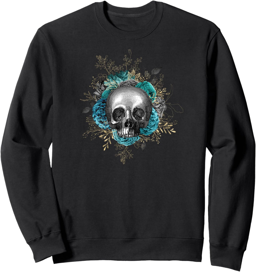 Floraler Totenschädel mit türkisfarbenen Blumen, Art Design Sweatshirt