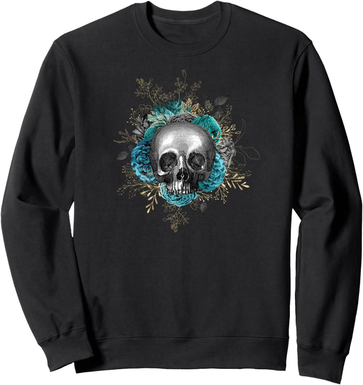 Floraler Totenschädel mit türkisfarbenen Blumen, Art Design Sweatshirt