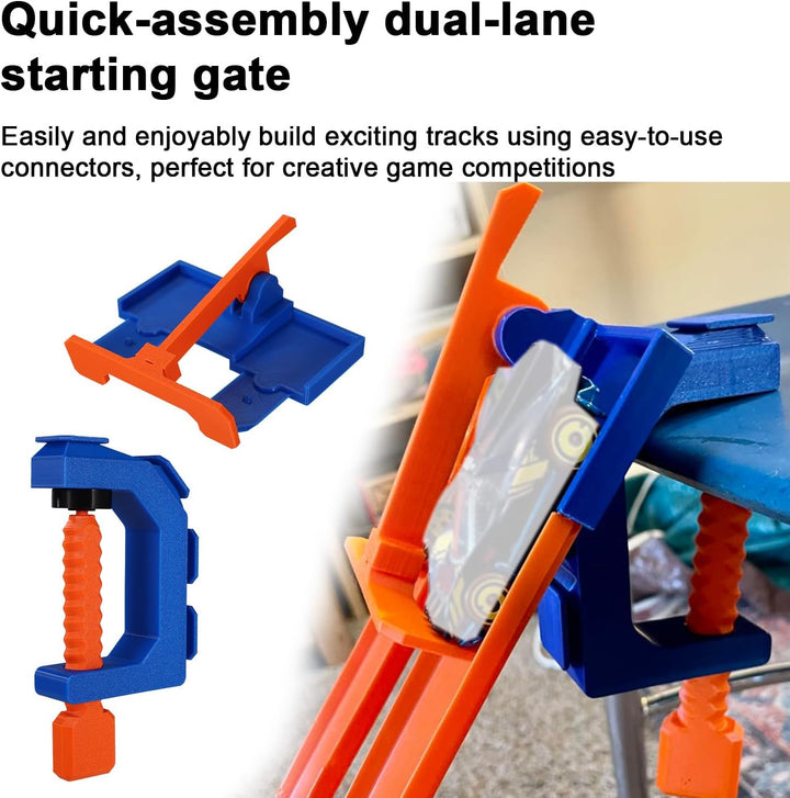 2-Spuriges Startgatter und Streckenklemmen Set für Hot Wheels, Robust aus PLA Kunststoff Startgatter