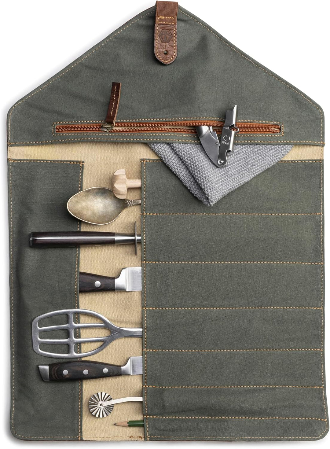 Angus Stoke Messertasche für Kochmesser aus Büffelleder - Exklusive Unikat 7-Fach Messerrolltasche g
