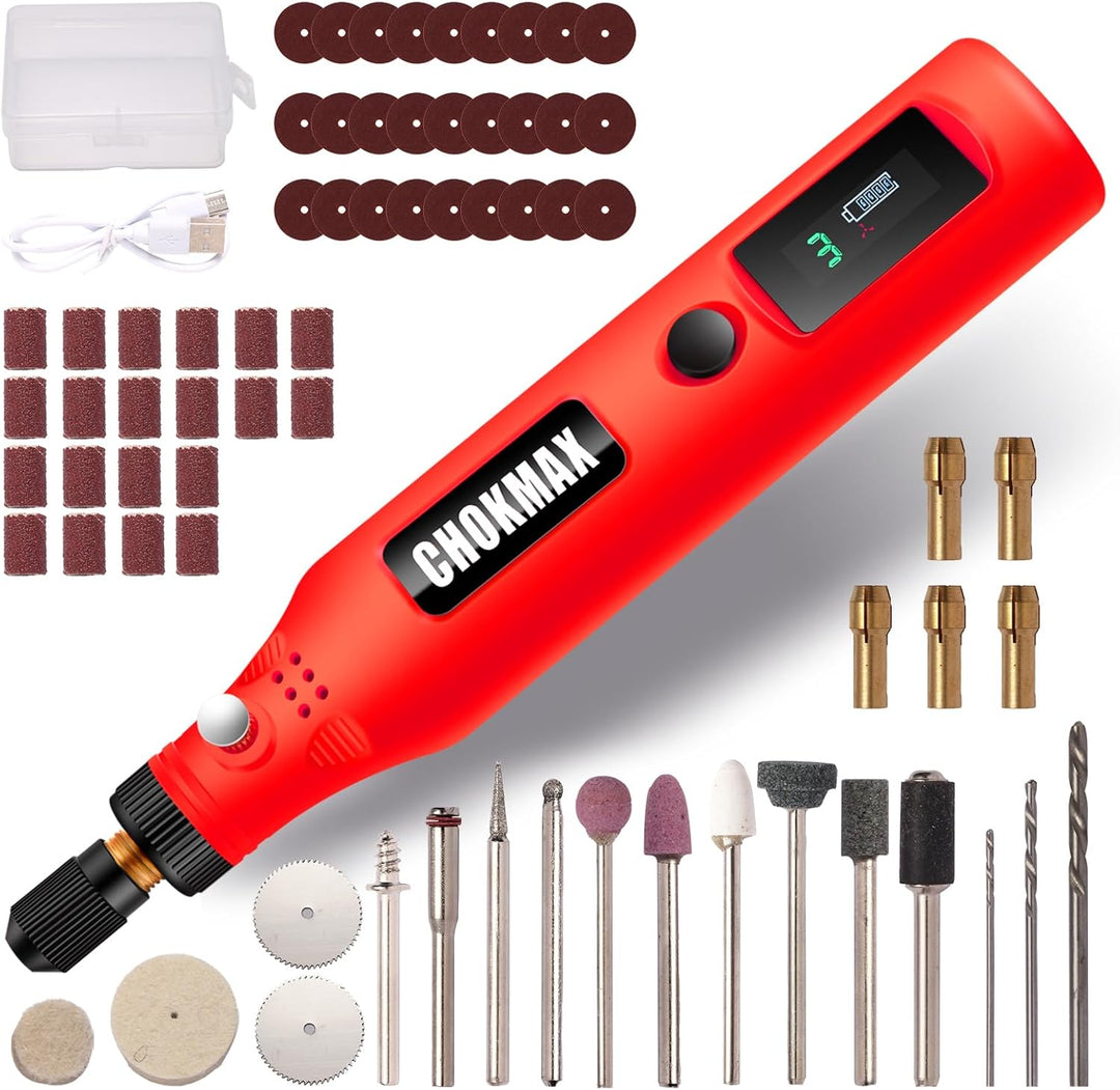 CHOKMAX Mini Kabelloses Drehwerkzeug mit Arbeitsbildschirm, 3-Gang-Schleifer-Kit mit 72 Zubehörteile