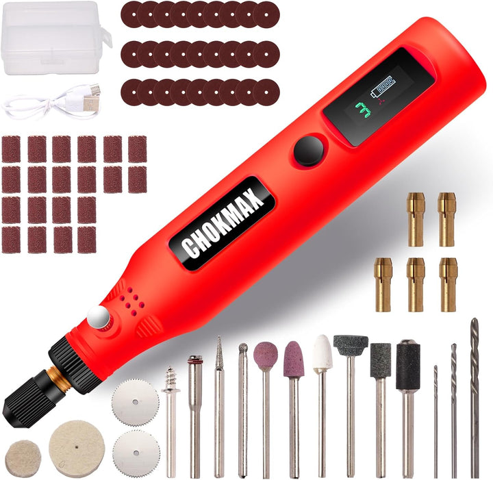 CHOKMAX Mini Kabelloses Drehwerkzeug mit Arbeitsbildschirm, 3-Gang-Schleifer-Kit mit 72 Zubehörteile