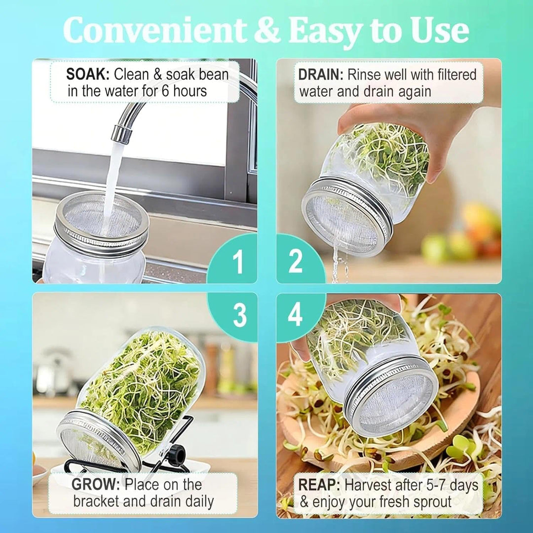2 Set 1000ml Sprossenglas Keimglas Keimgläser für Sprossen Sprouting Jar mit Edelstahl Filterdeckel,