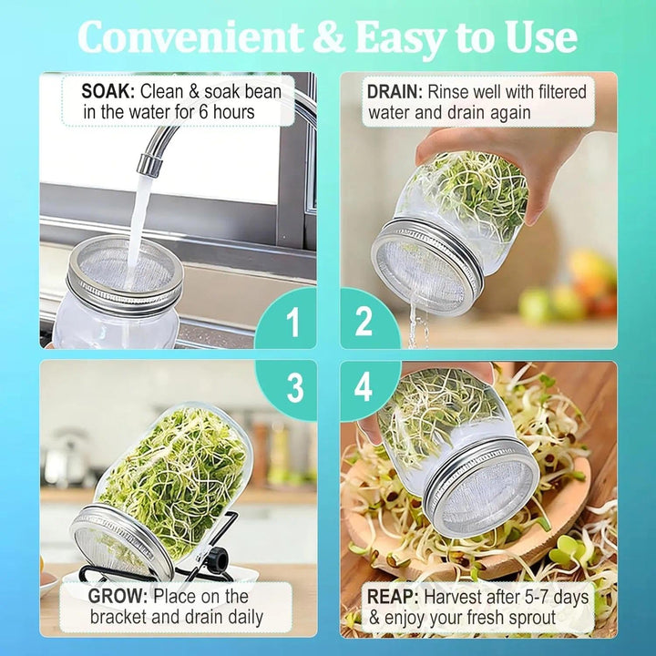 2 Set 1000ml Sprossenglas Keimglas Keimgläser für Sprossen Sprouting Jar mit Edelstahl Filterdeckel,
