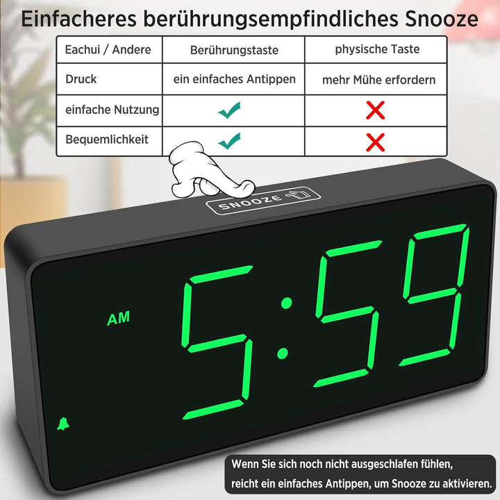 Eachui Wecker digital Batteriebetrieben mit grossen Zahlen, Digitaler Wecker mit LED Display, regelb