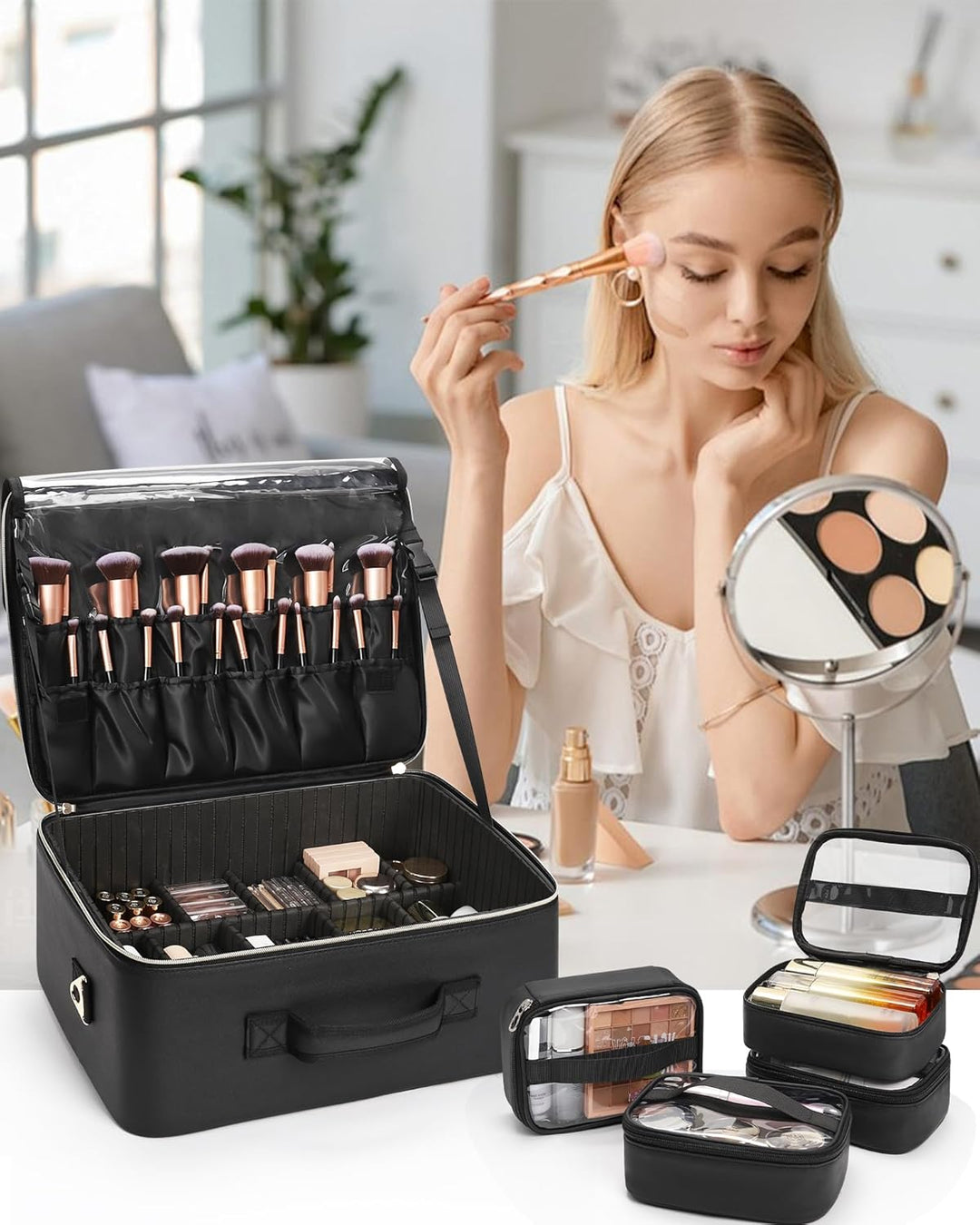 Relavel Extra Grosser Make-up-Tasche, Profi-Make-up-Train-Case für Make-up-Künstler:innen, Reise-Kos