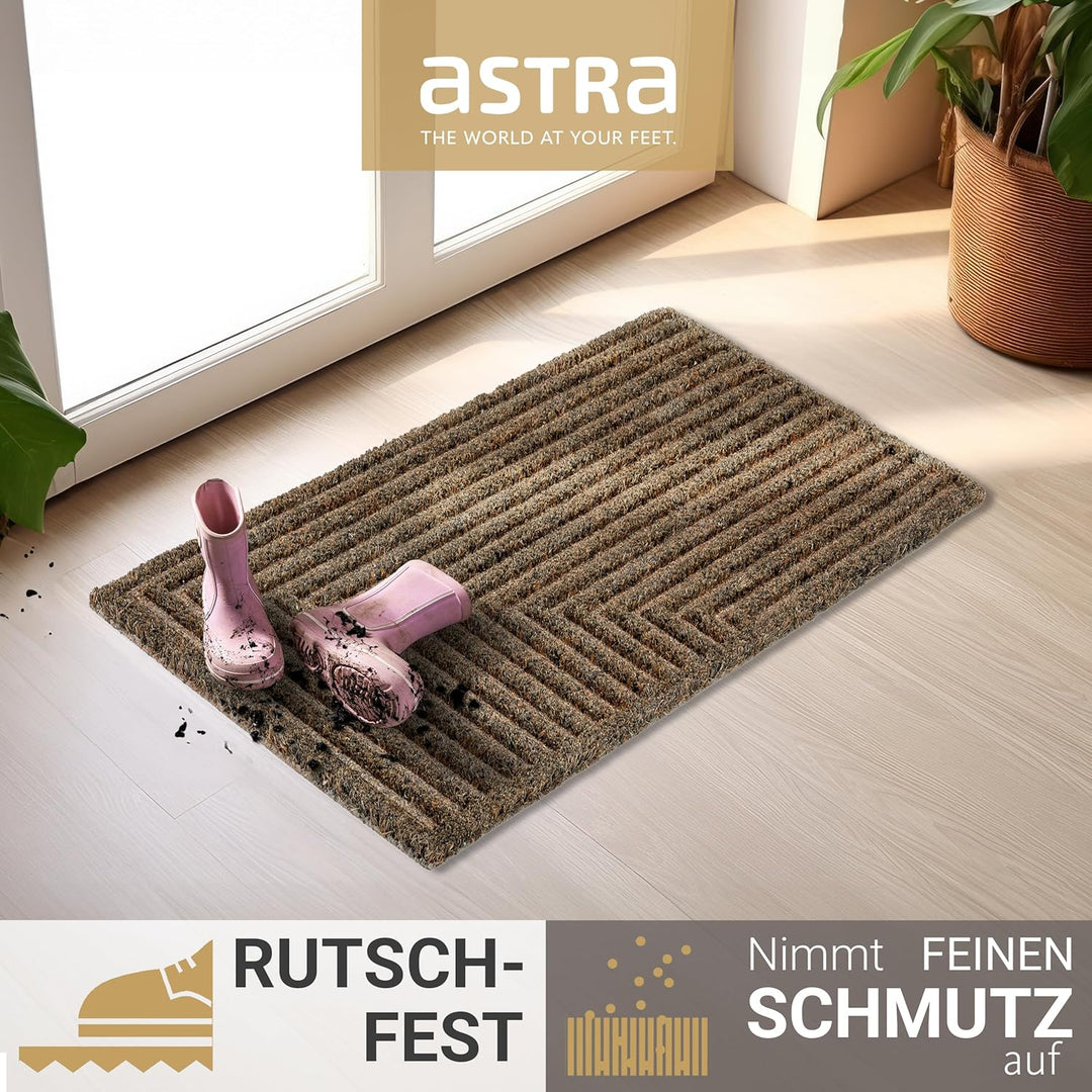 ASTRA Moderne Fussmatte Haustür - Kokosmatte 2er Set 45x75cm Streifen grau - rutschfeste Schmutzfang