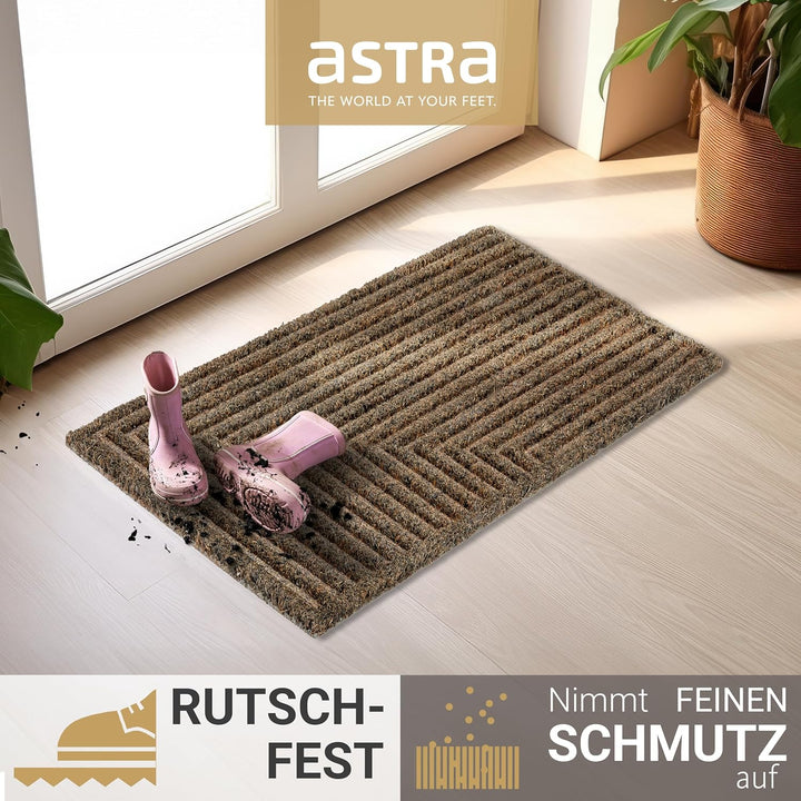 ASTRA Moderne Fussmatte Haustür - Kokosmatte 2er Set 45x75cm Streifen grau - rutschfeste Schmutzfang