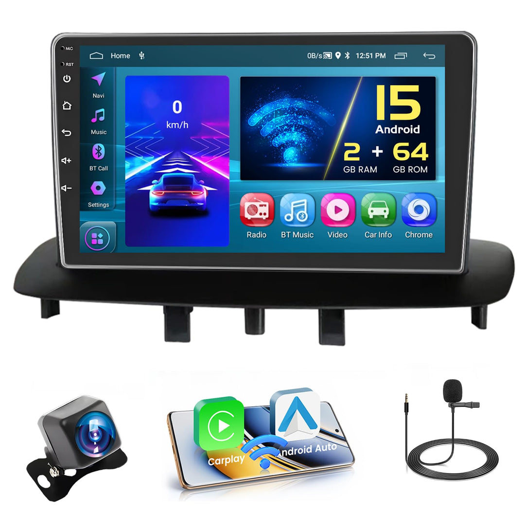 [2+64GB] Android 13 Autoradio, Wireless CarPlay Android Auto, für Renault Megane 3 2009-2014 Radio,