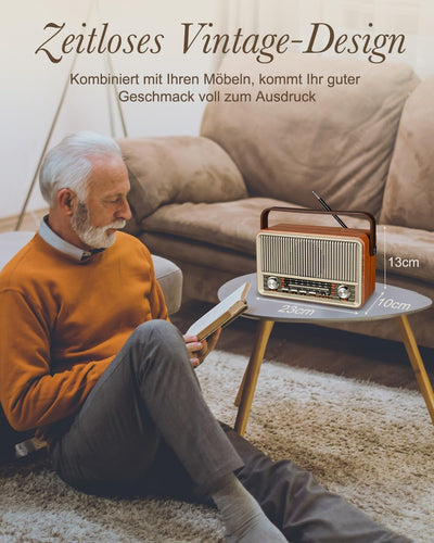 PRUNUS J-120 AM/FM/SW Retro Radio Klein, Kofferradio mit 1800mAh Akku, oder AC-Strom, Küchenradio No