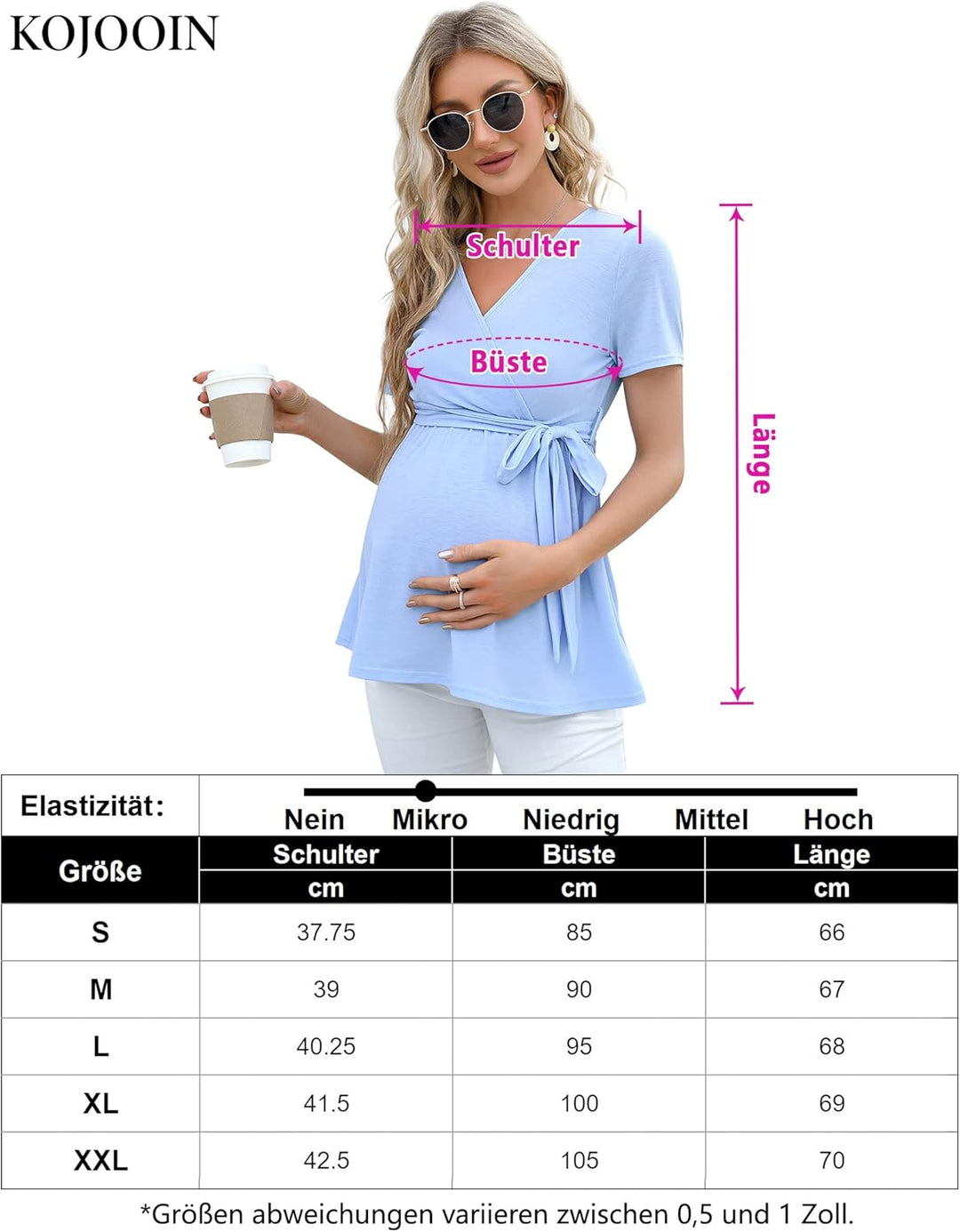 KOJOOIN Damen Stillshirt Schwangerschaftsshirt V-Ausschnitt Umstandsshirt Langarm Nursing Tops mit G