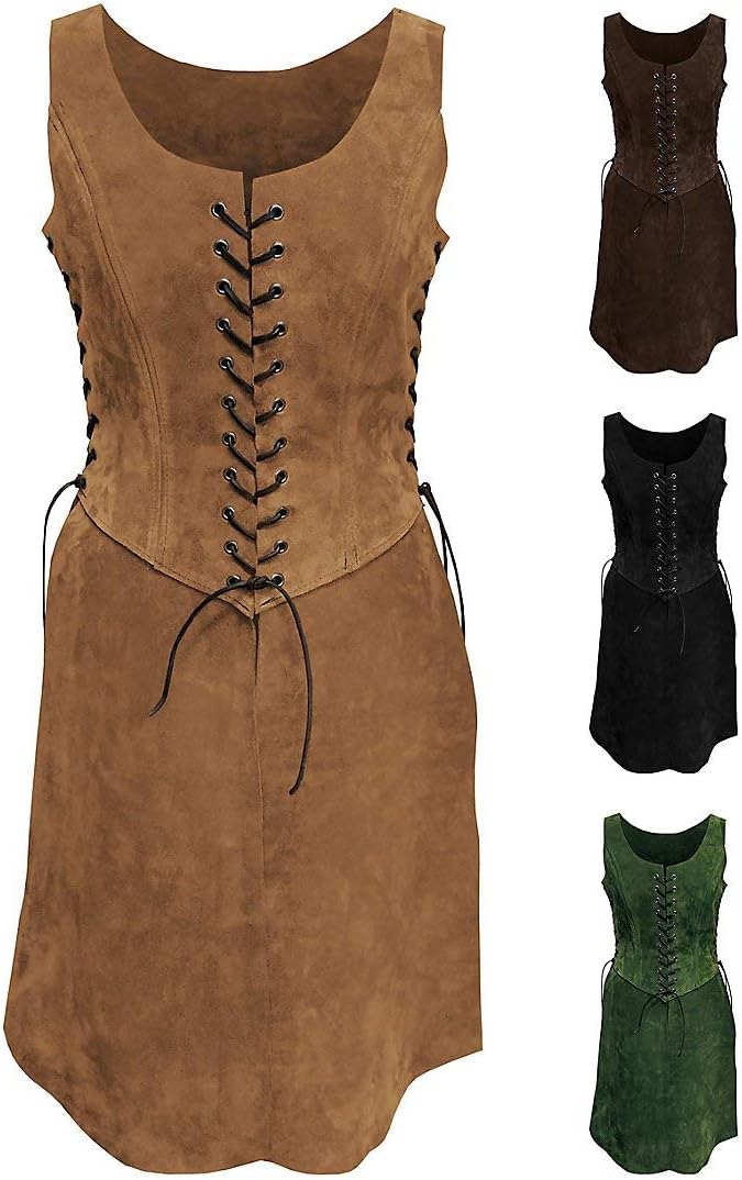 Andracor – Schlichtes Vollbrust Mieder mit Rock - Kurzes Überkleid aus feinem Veloursleder mit Schnü