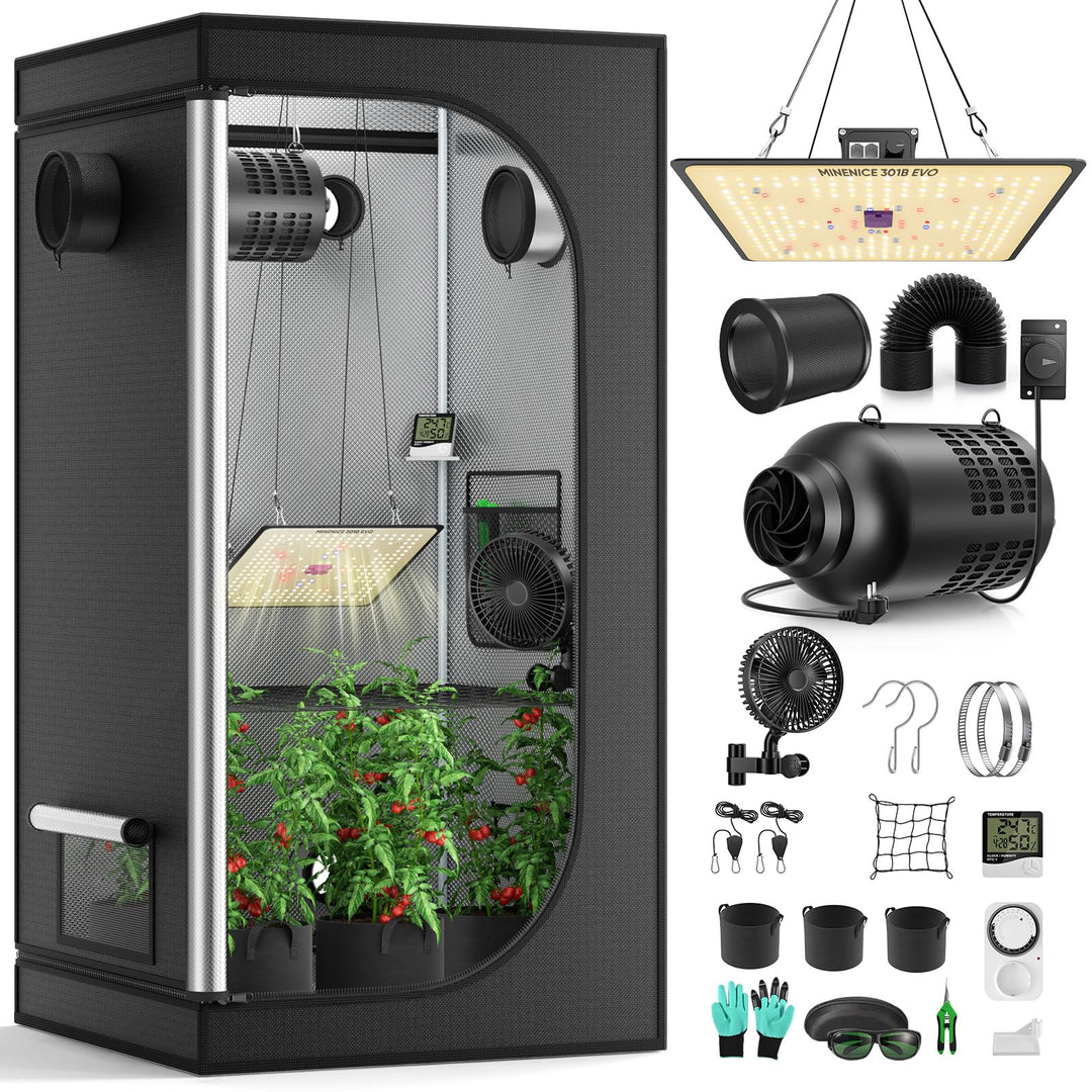 Growzelt Komplettset mit M1000 LED Vollspektrum Grow Lampe 60x60x140cm Grow Tent 4" 215 CFM 3000RPM