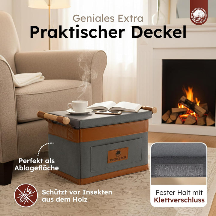 WEIDEBACH® Holzkorb für Kaminholz 35L (erweiterbar auf 50L), Kaminholzkorb grau schwer belastbar, Fe
