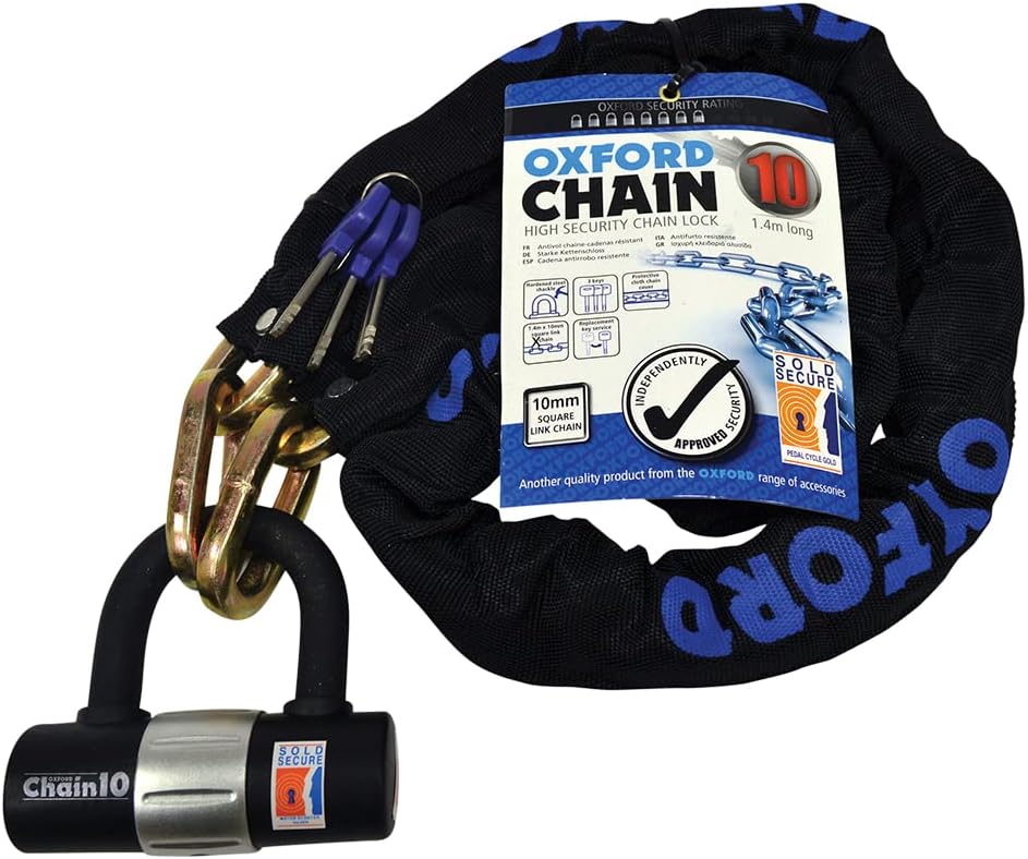 Oxford 10 mm Kette Lock schwarz schwarz 1.4 m Link Chain With Double Locking Padlock, Link Chain Wit